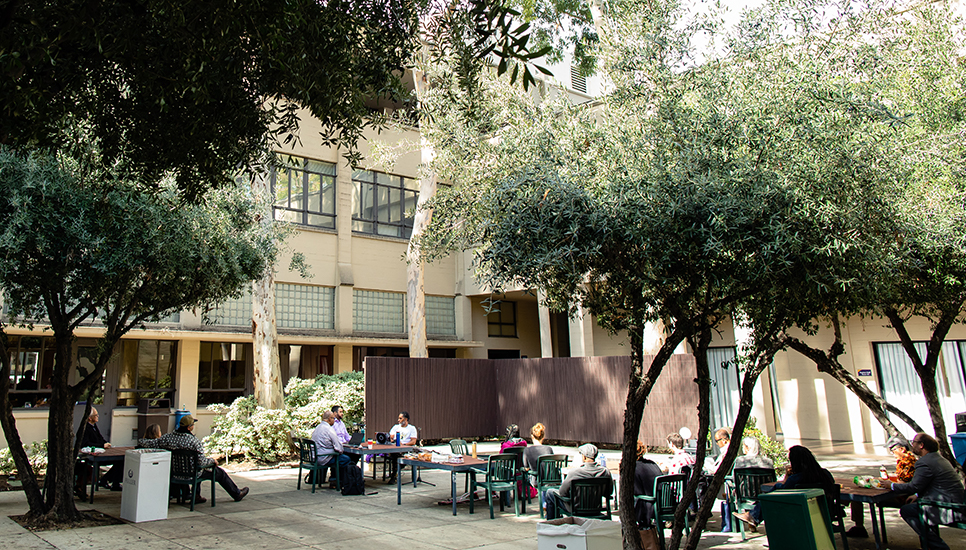 people in a courtyard