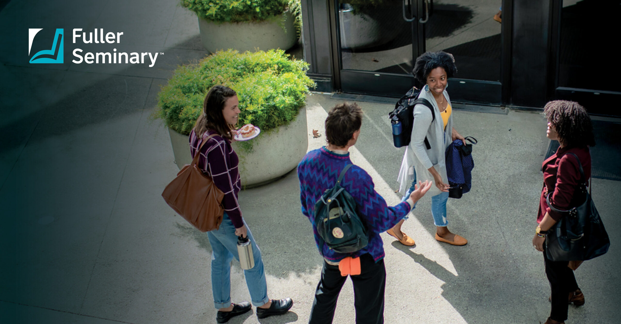 Four students going to class